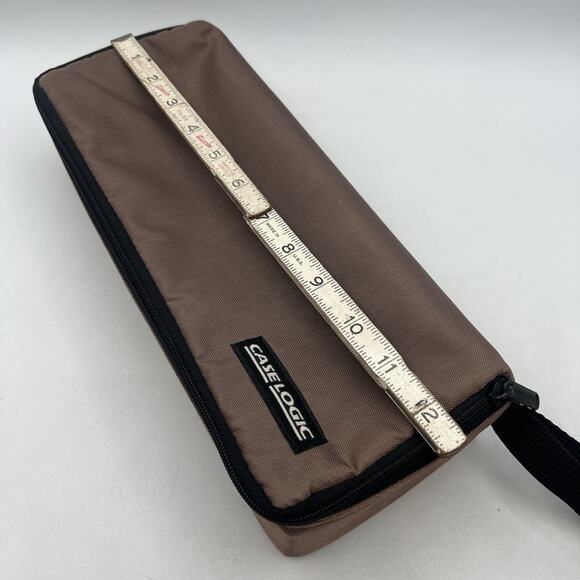 Case Logic 15 Cassette Tape Storage Case Wrist Strap Brown Nylon Tote Carry 12" - Picture 3 of 7